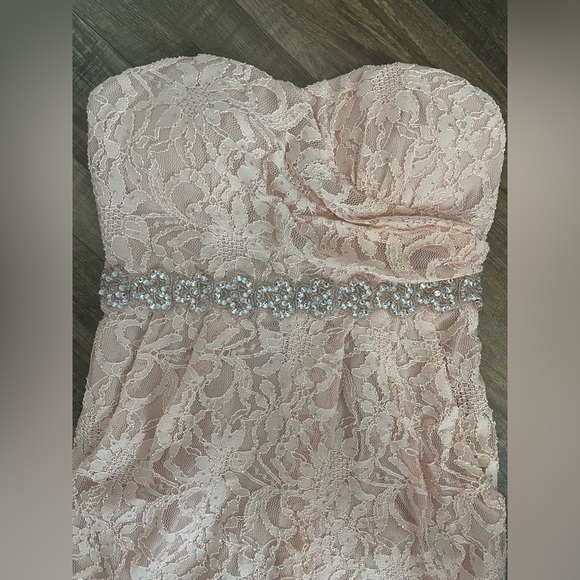 Pink Lace Rhinestone Bridesmaid Dress 2 - Picture 3 of 6